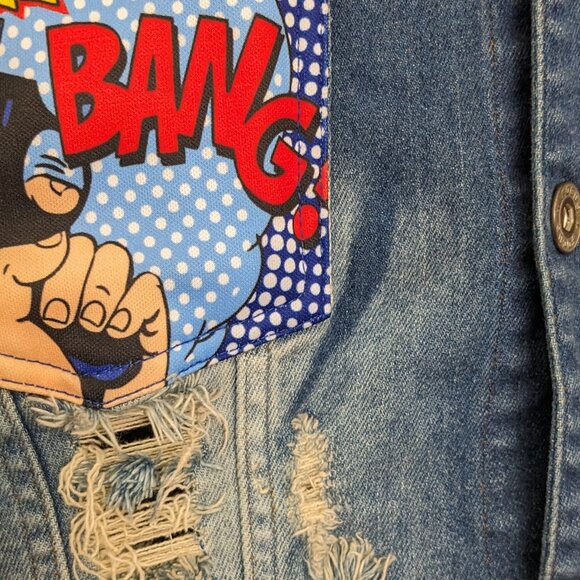Vintage Y2K Focus Men's Denim Comic Jacket Size XL Blue - Picture 8 of 12